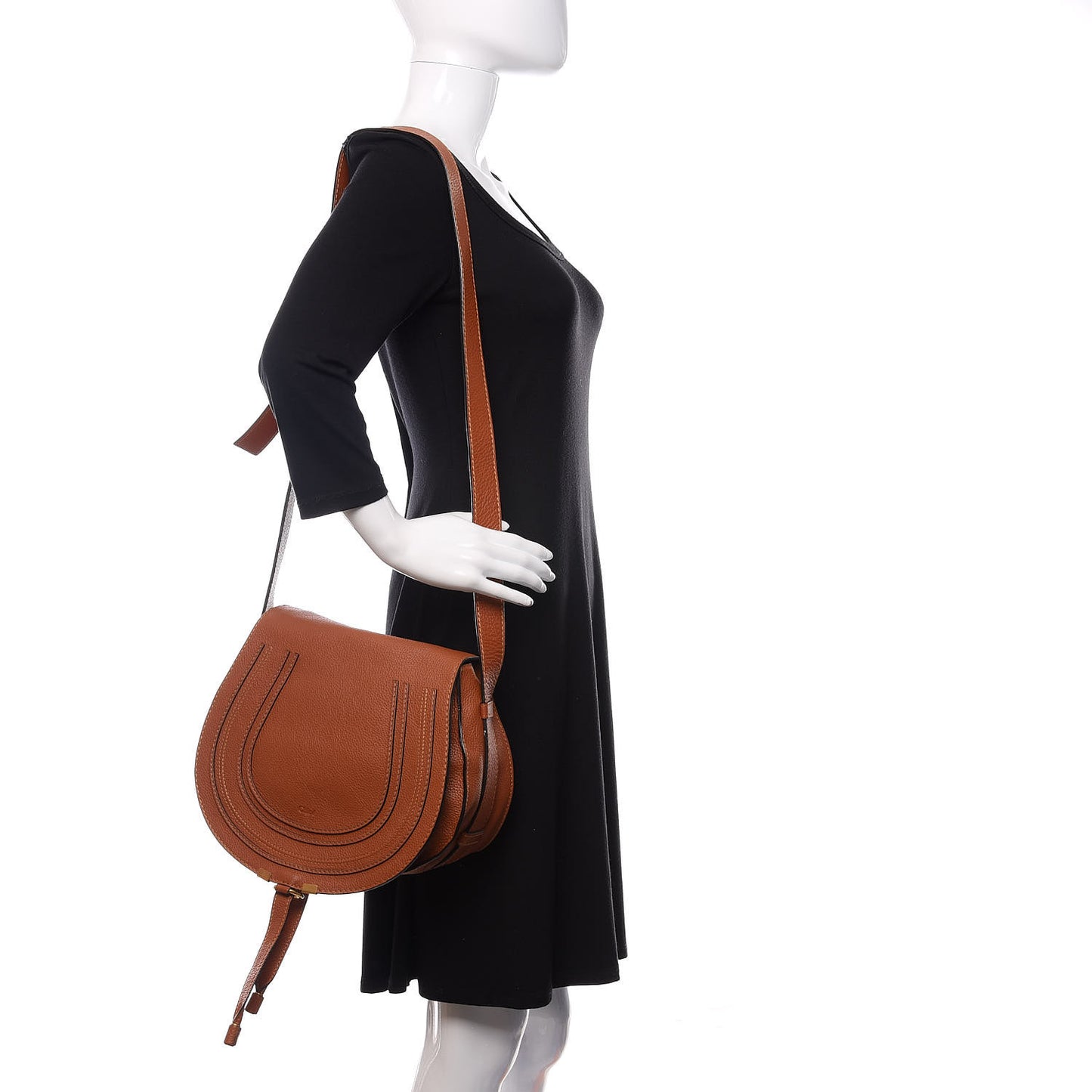 Calfskin Medium Marcie Round Crossbody Bag Tan