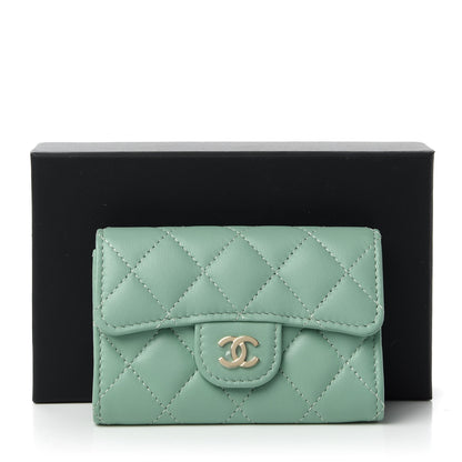 Chanel Lambskin Quilted Flap Card Holder Wallet Green 12 of 12