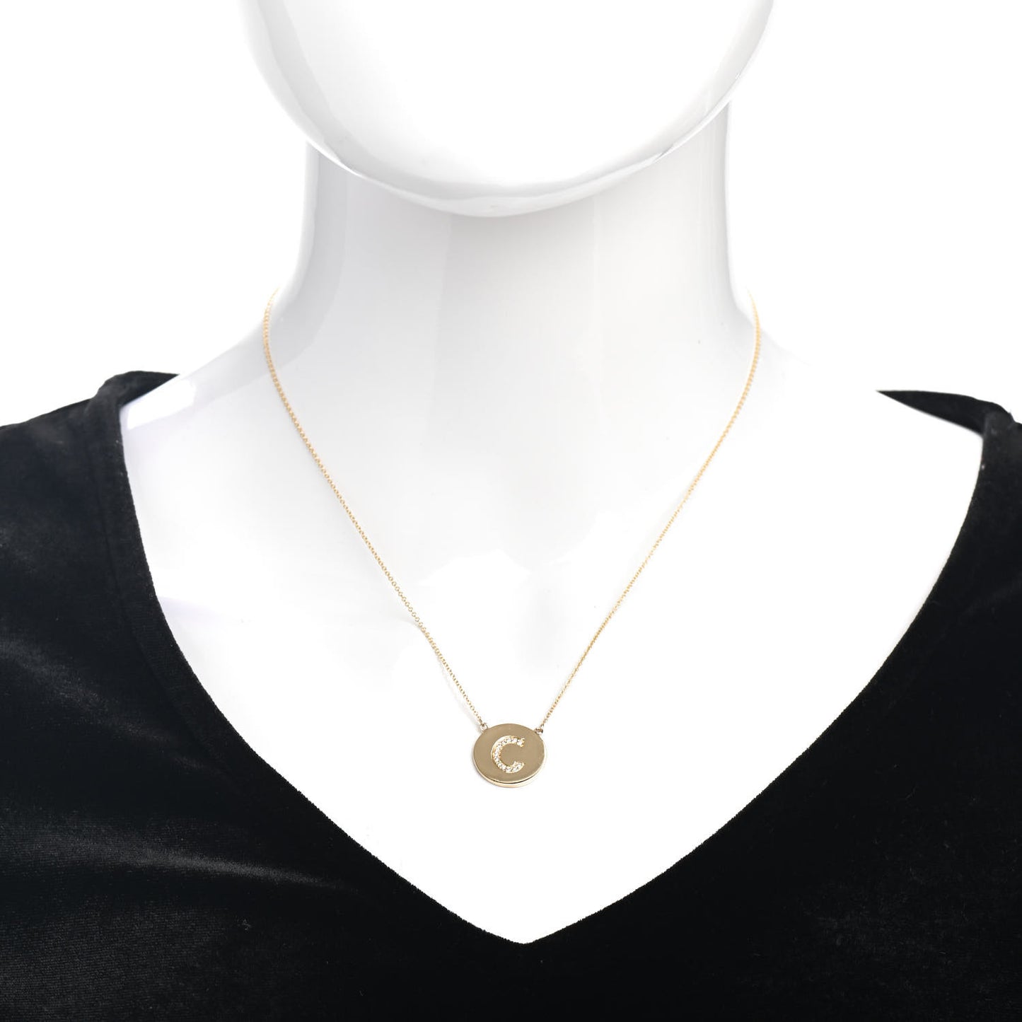 18K Yellow Gold Diamond Letter C Disc Necklace