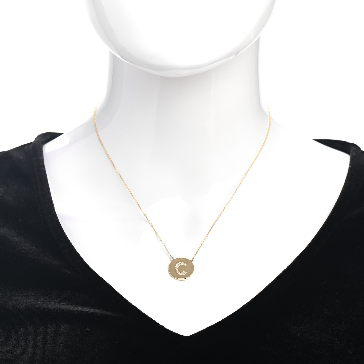 Jennifer Meyer 18K Yellow Gold Diamond Letter C Disc Necklace 2 of 4