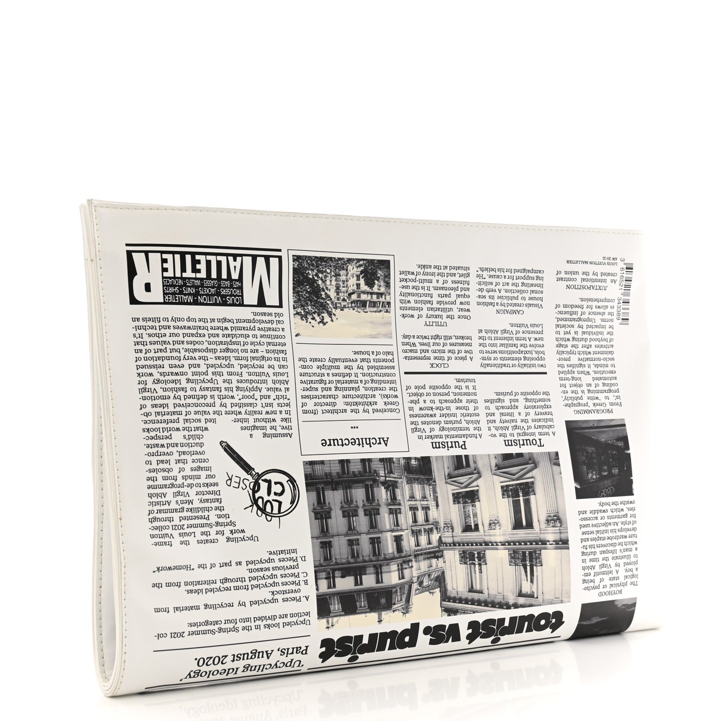 Calfskin Newspaper Print Pouch