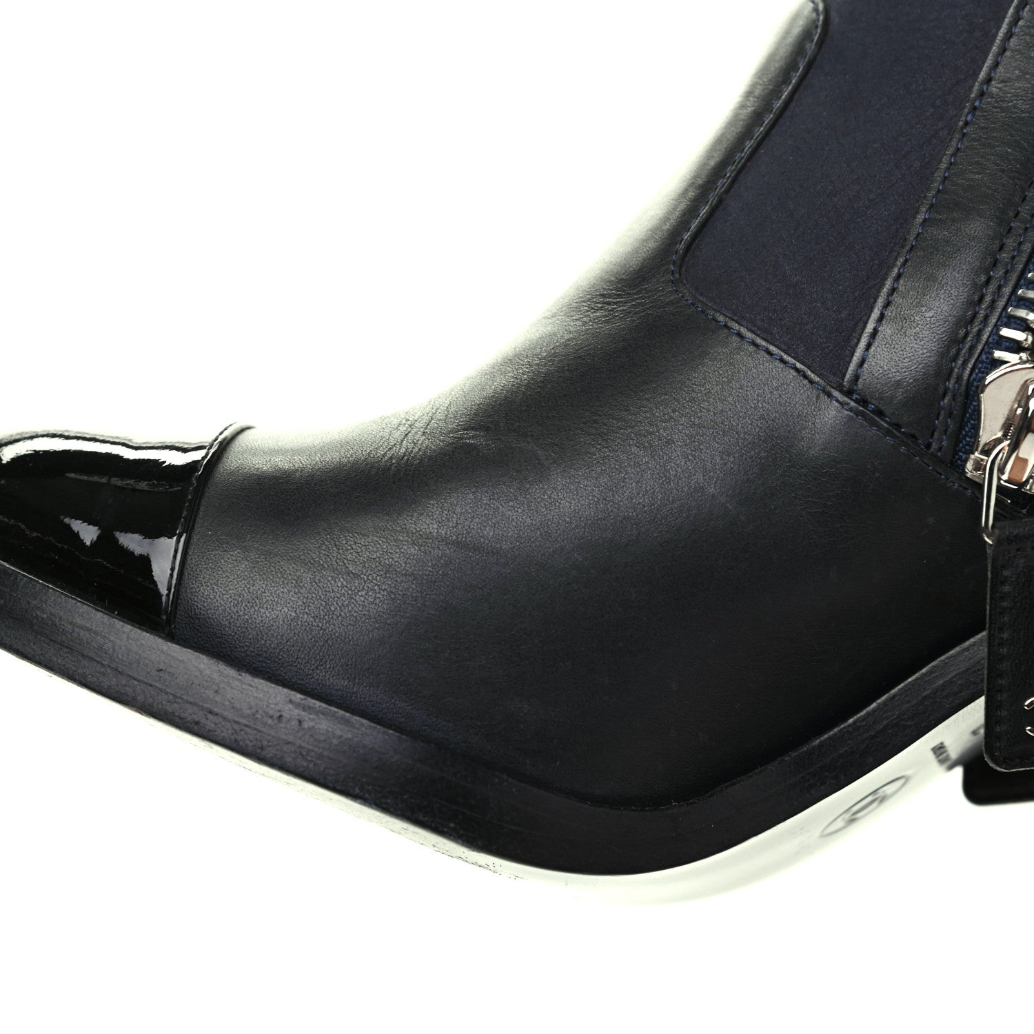 Chanel Calfskin Patent Cap Toe Short Ankle Boots 38 Navy Black 15 of 17
