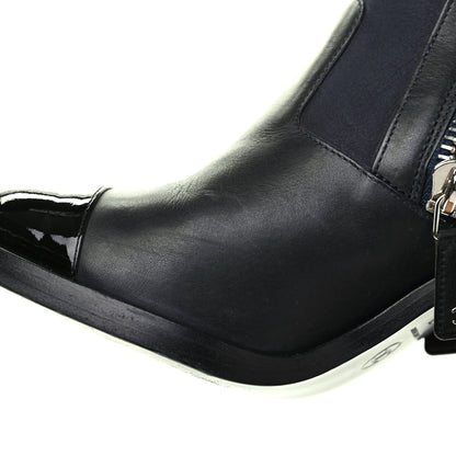 Chanel Calfskin Patent Cap Toe Short Ankle Boots 38 Navy Black 15 of 17