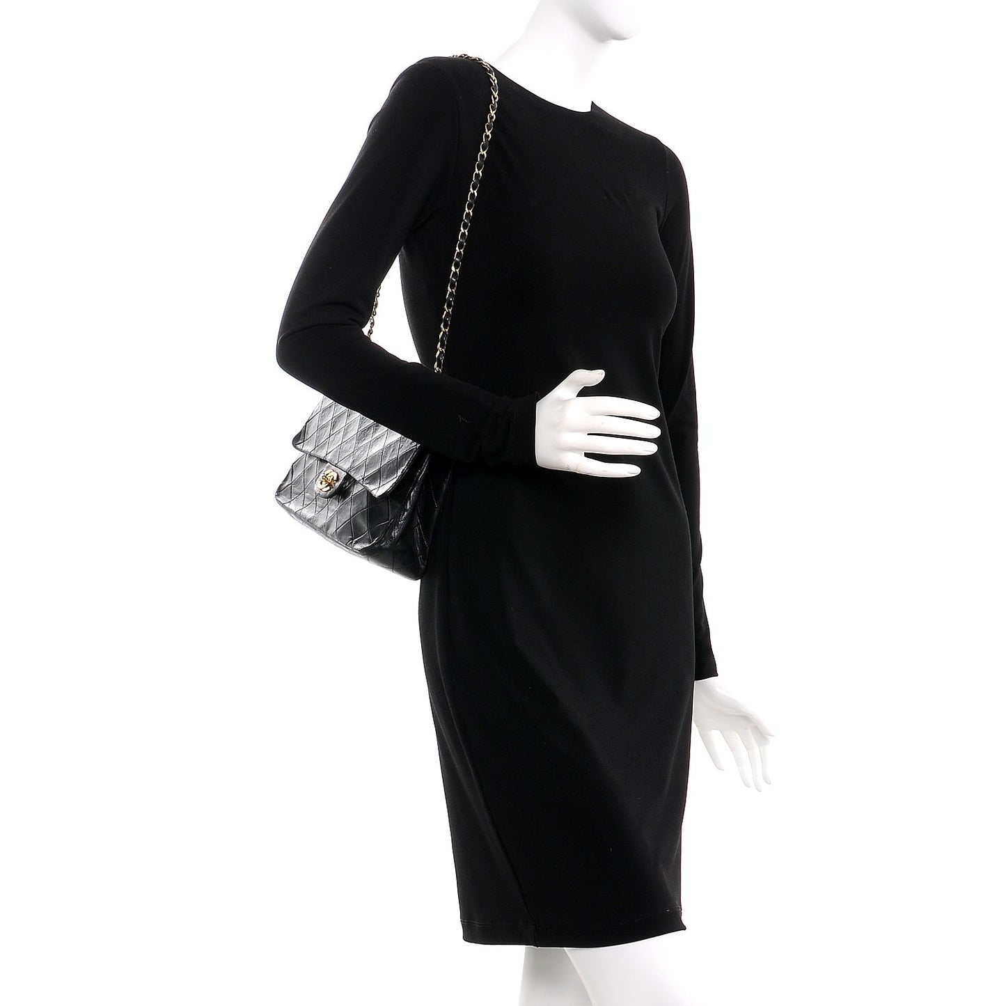 Lambskin Quilted Medium Double Flap Bag Black