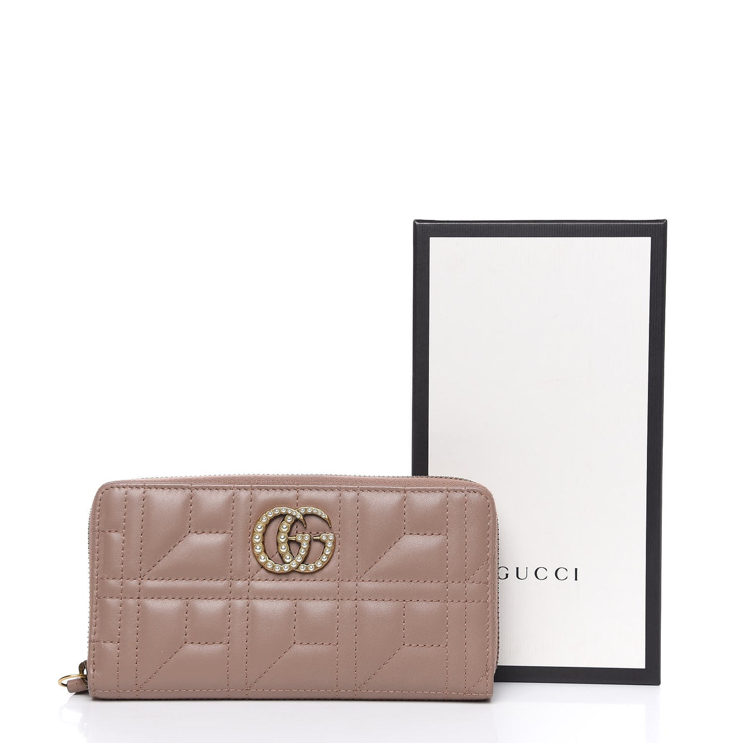 Calfskin Matelasse Pearly GG Marmont Zip Around Wallet Porcelain Rose