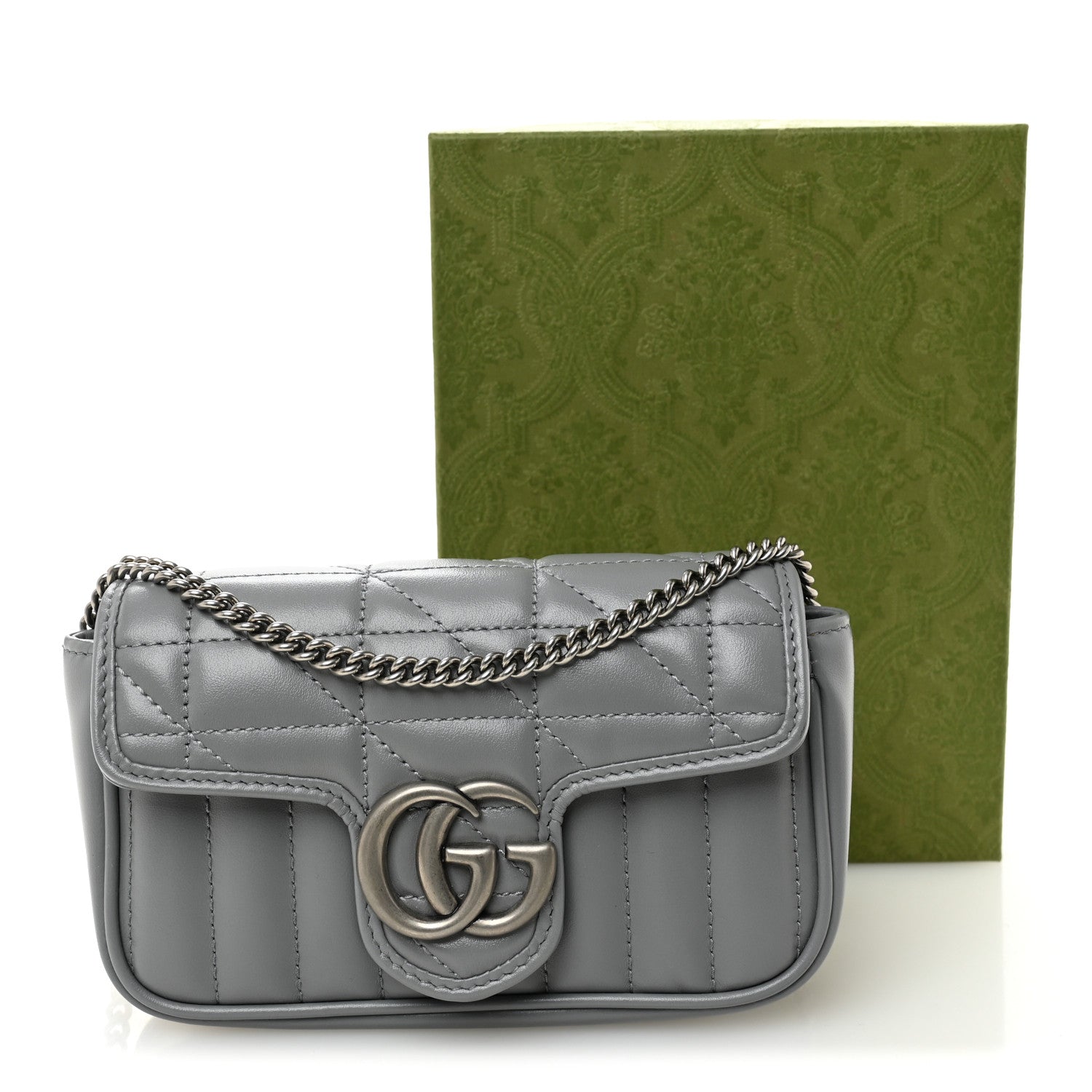 Gucci Calfskin Matelasse Aria Super Mini GG Marmont Shoulder Bag Deep Grey 11 of 11