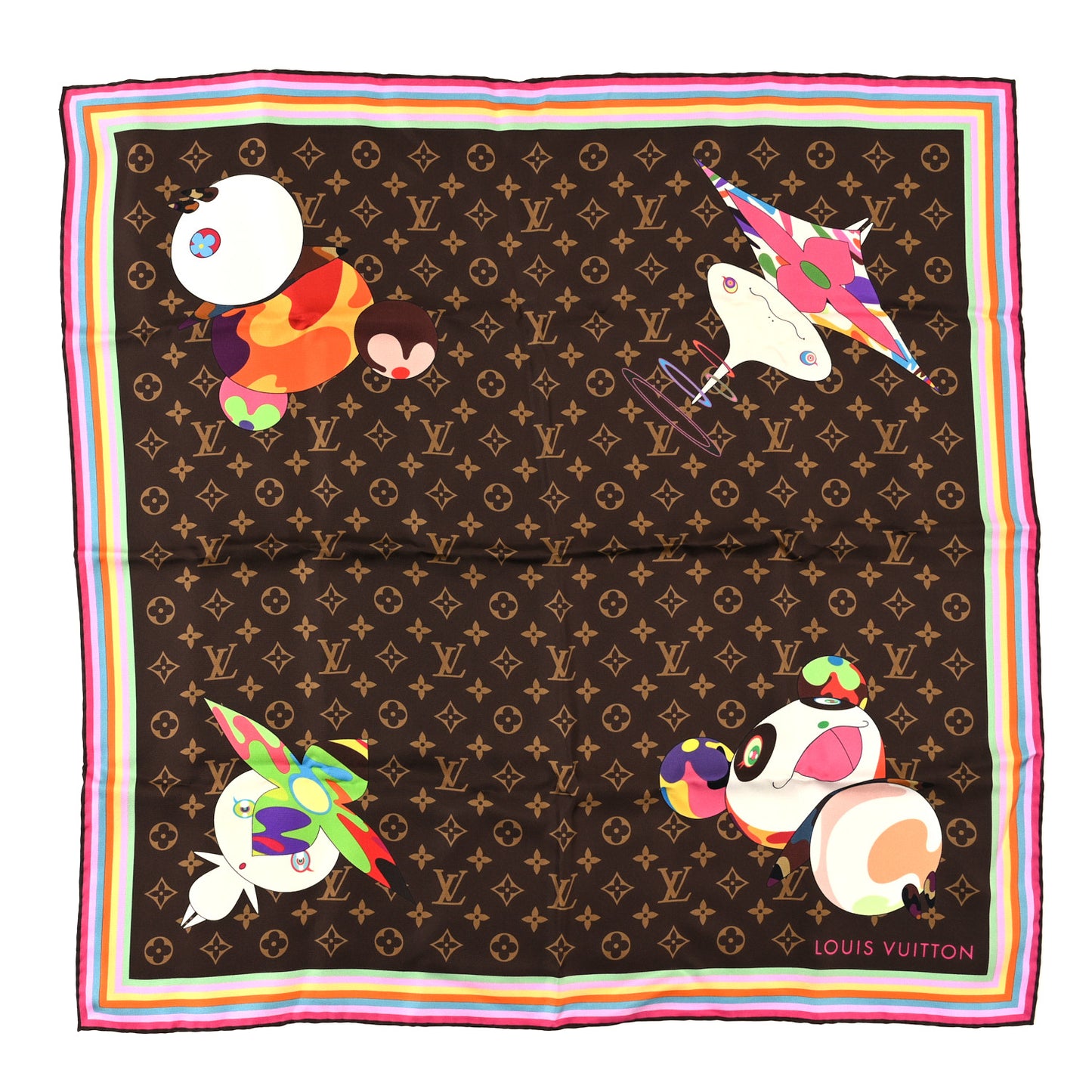 LV X TM Silk Monogram Superflat Characters Scarf 70 Brown