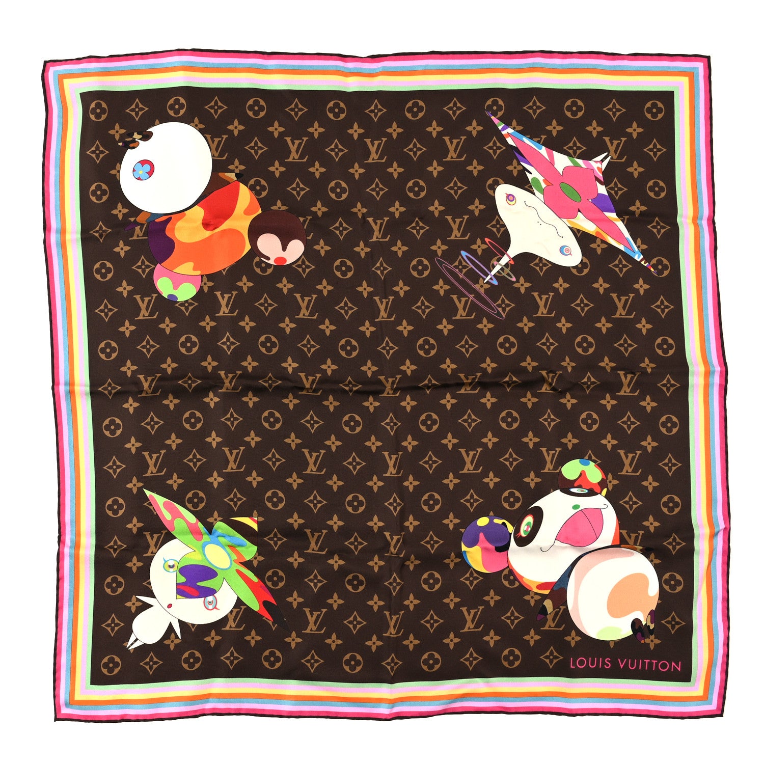 Louis Vuitton LV X TM Silk Monogram Superflat Characters Scarf 70 Brown 1 of 3