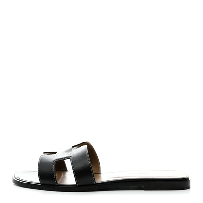 Hermes Box Calfskin Oran Sandals 39.5 Black 1 of 9