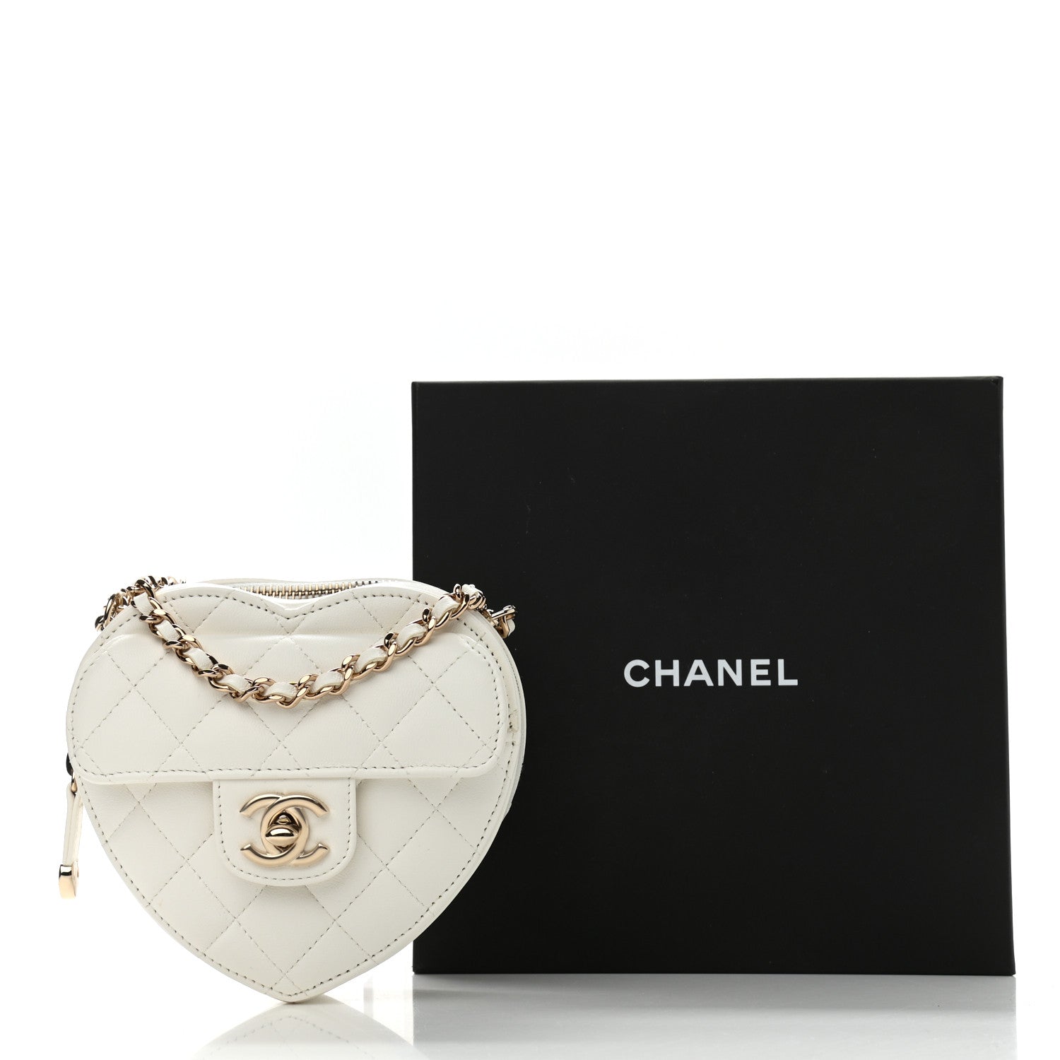 Chanel Lambskin Quilted CC In Love Heart Clutch With Chain White 11 of 11
