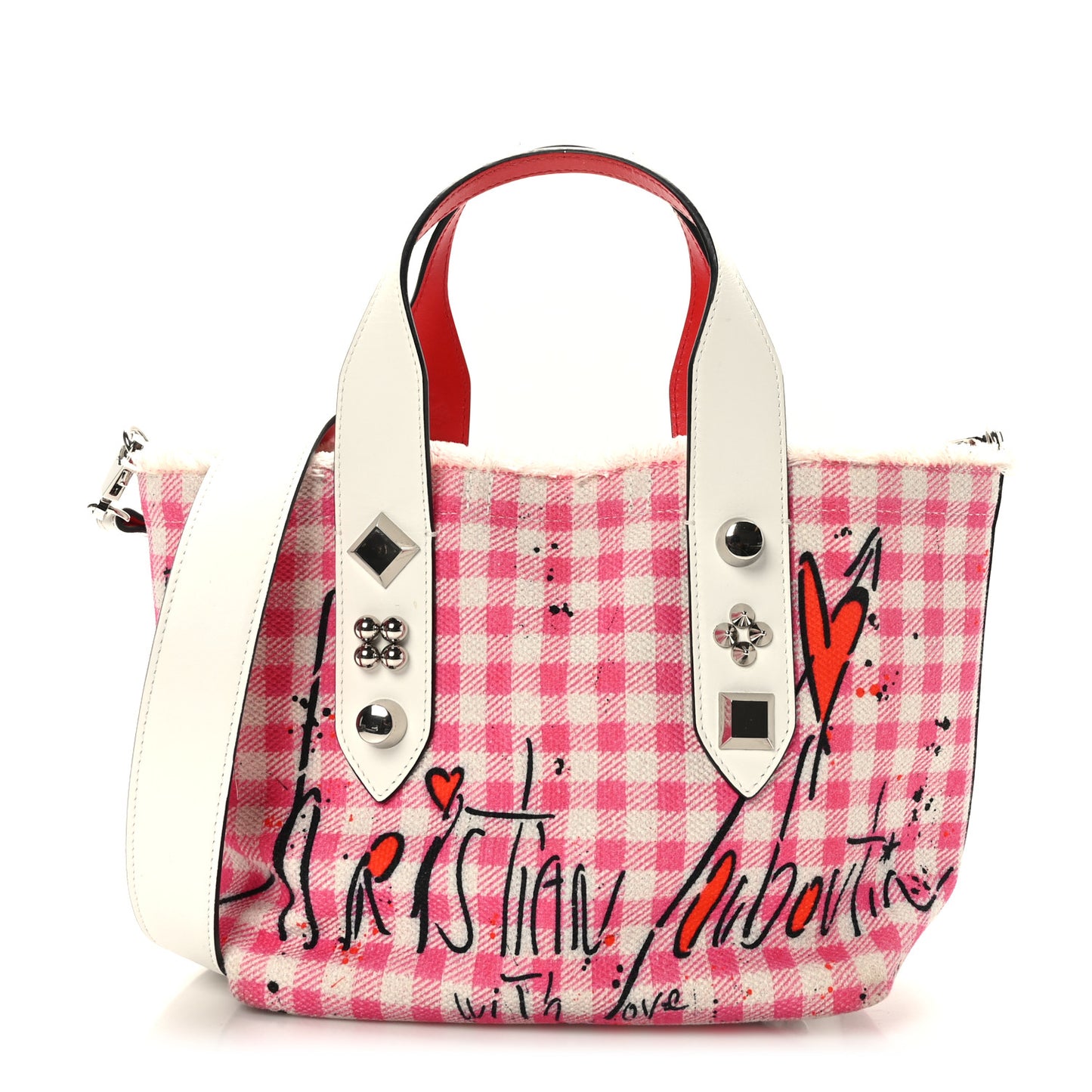 Canvas Gingham Printed Mini Frangibus Tote Pink White