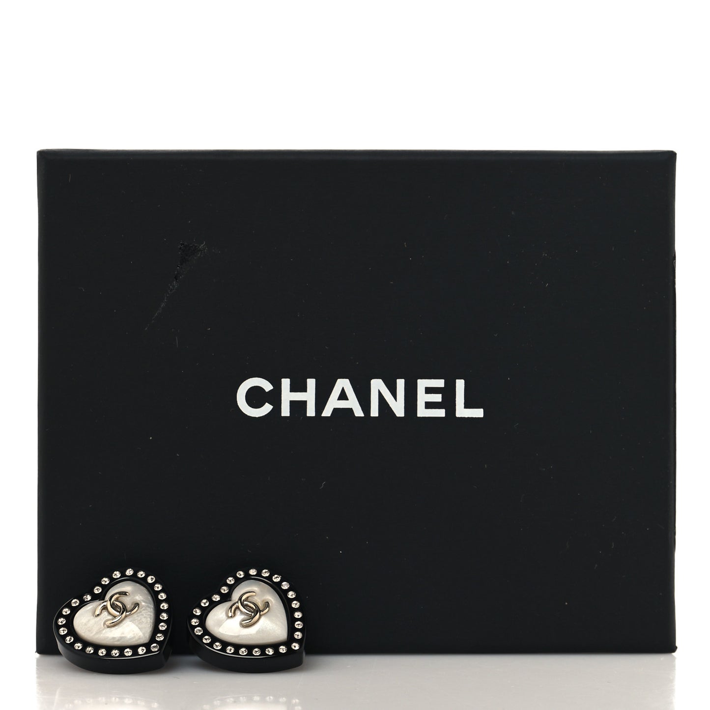 Resin Crystal CC Heart Earrings Black Gold