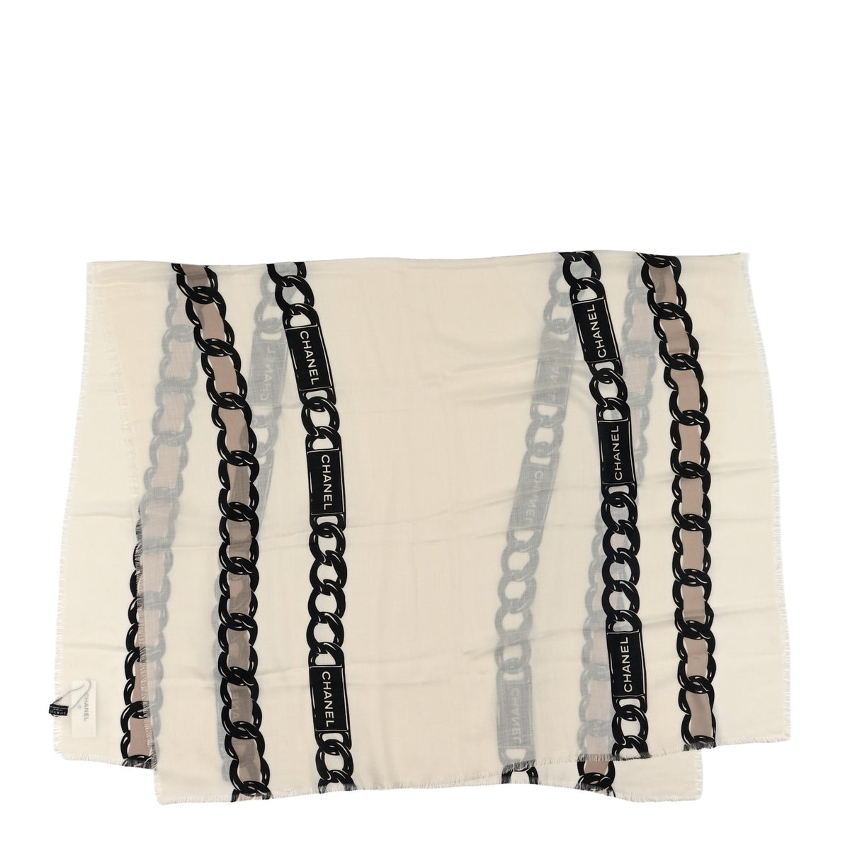 Chanel Cashmere Silk Fringe Chains Stole Ivory 2 of 4