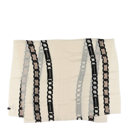 Chanel Cashmere Silk Fringe Chains Stole Ivory 2 of 4