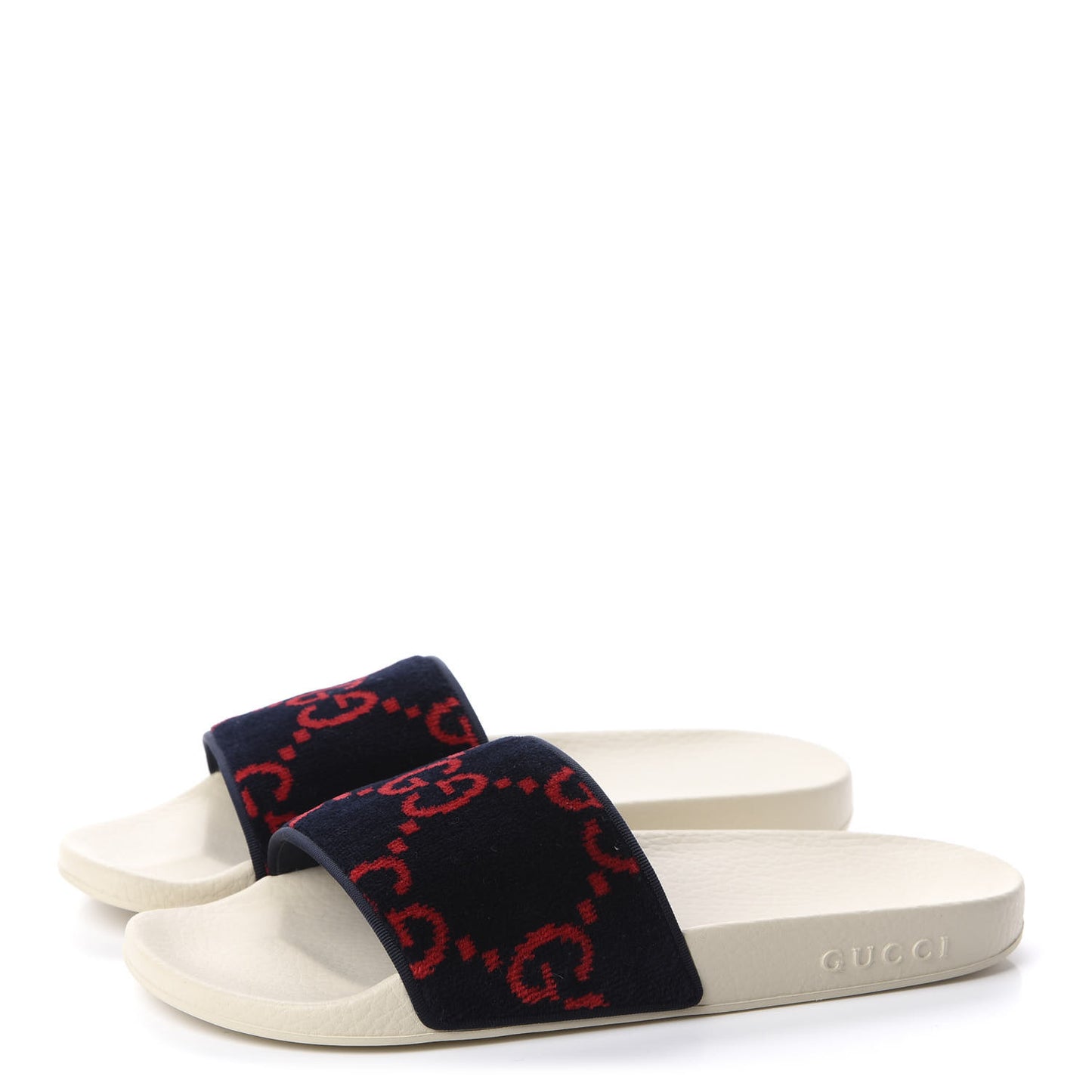 Velvet GG Monogram Slide Sandals 39 Blue Red