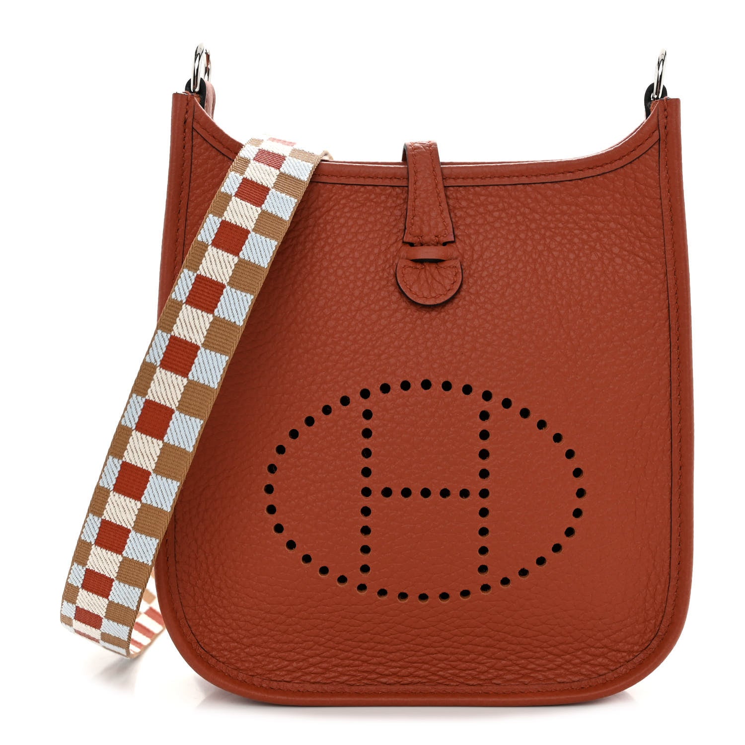 Hermes Taurillon Clemence Maxi Quadrille Evelyne TPM Cuivre Chai Nata Bleu Brume 1 of 10