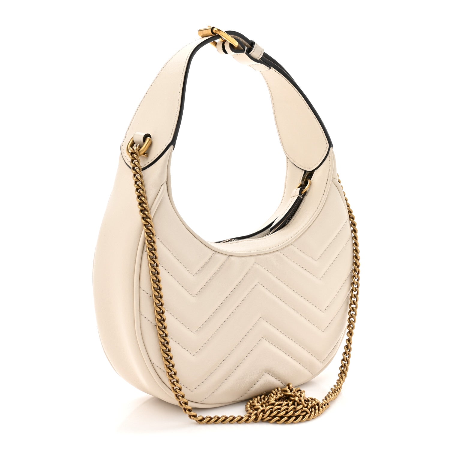 Gucci Calfskin Matelasse Chevron Mini GG Marmont Half Moon Hobo Mystic White 3 of 11