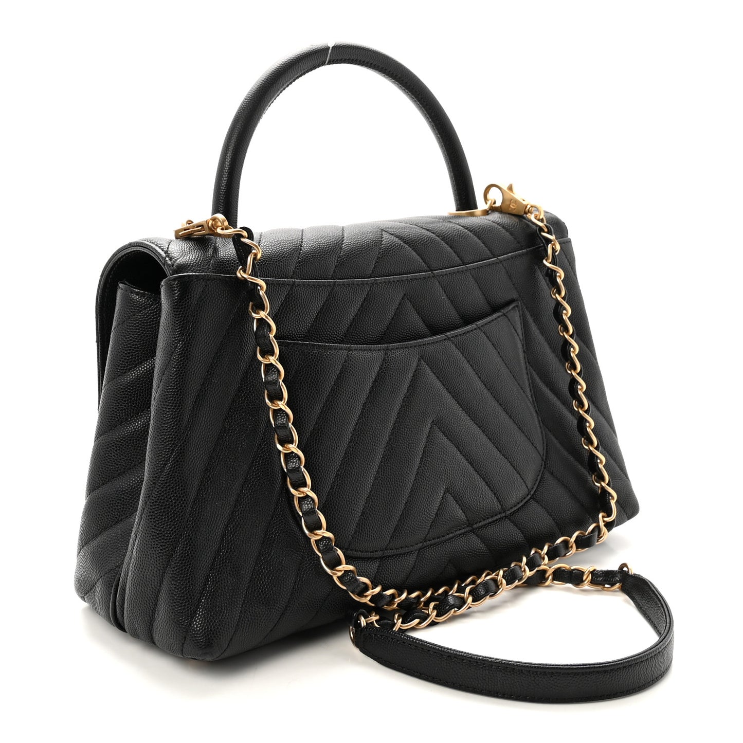 Caviar Chevron Quilted Small Coco Handle Flap Black