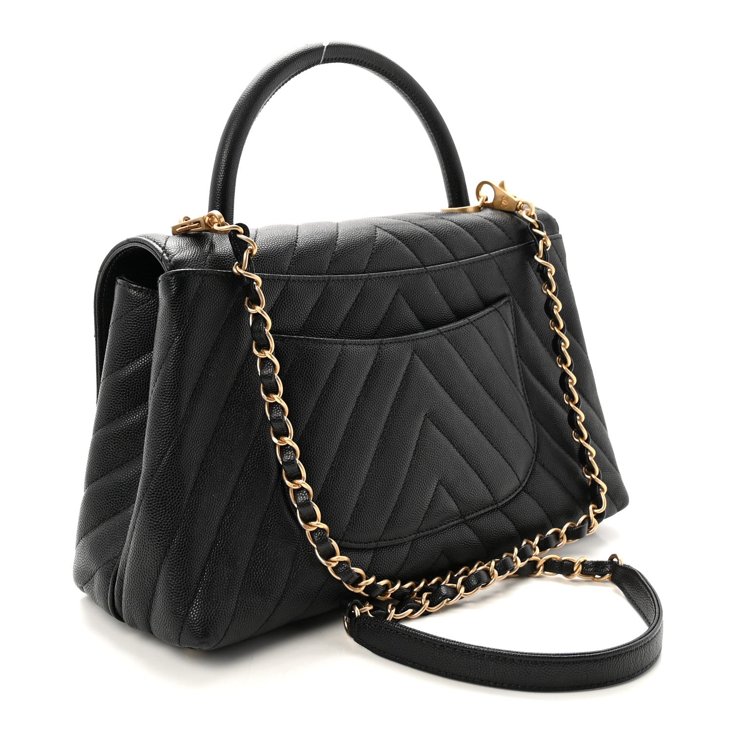 Chanel Caviar Chevron Quilted Small Coco Handle Flap Black 3 of 10