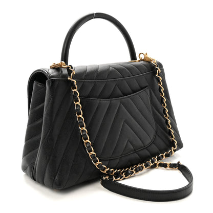 Chanel Caviar Chevron Quilted Small Coco Handle Flap Black 3 of 10
