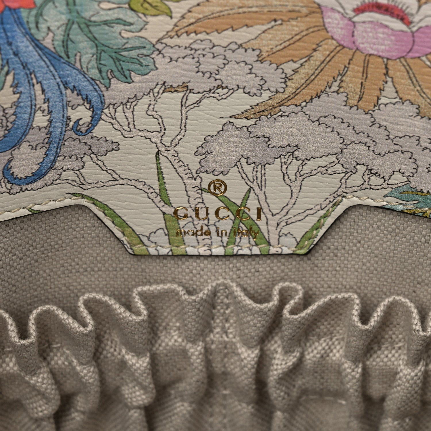 Gucci New Shangai Calfskin Tiger Savanah Mini Horsebit 1955 Foldover Top Handle Bag Chalky White Multicolor 6 of 10