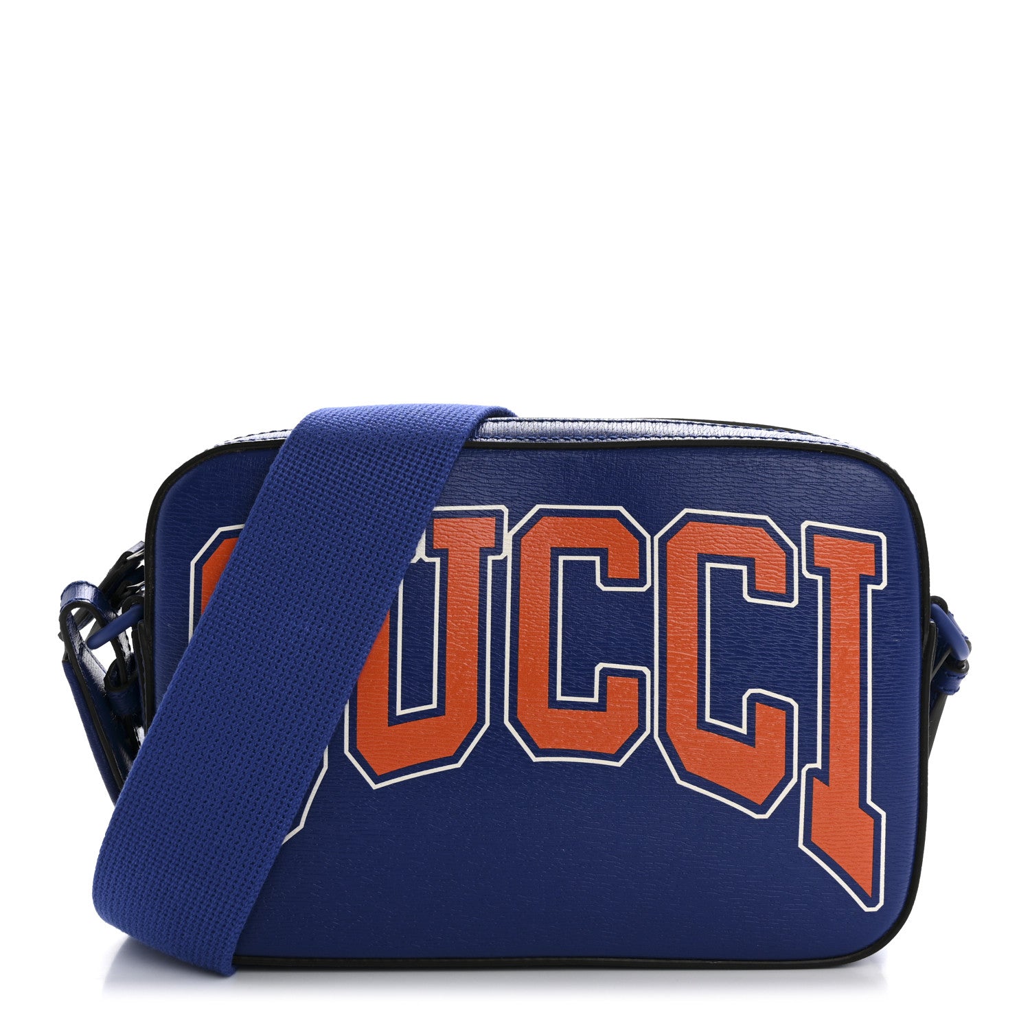 Gucci New Shanghai Calfskin Interlocking G Logo Camera Crossbody Bag Cobalt Blue Orange 1 of 10