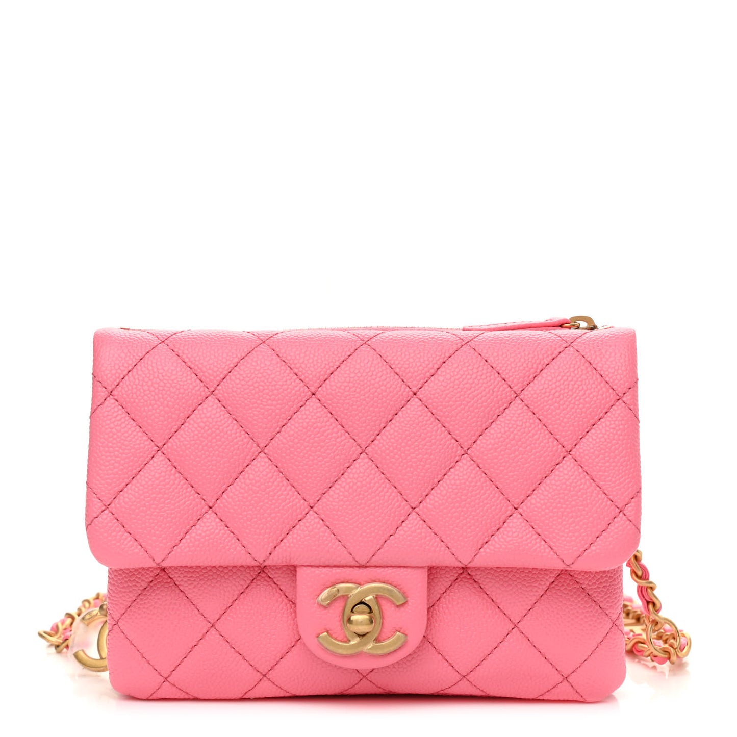 Shiny Caviar Pick Me Up Flap Belt Bag Pink