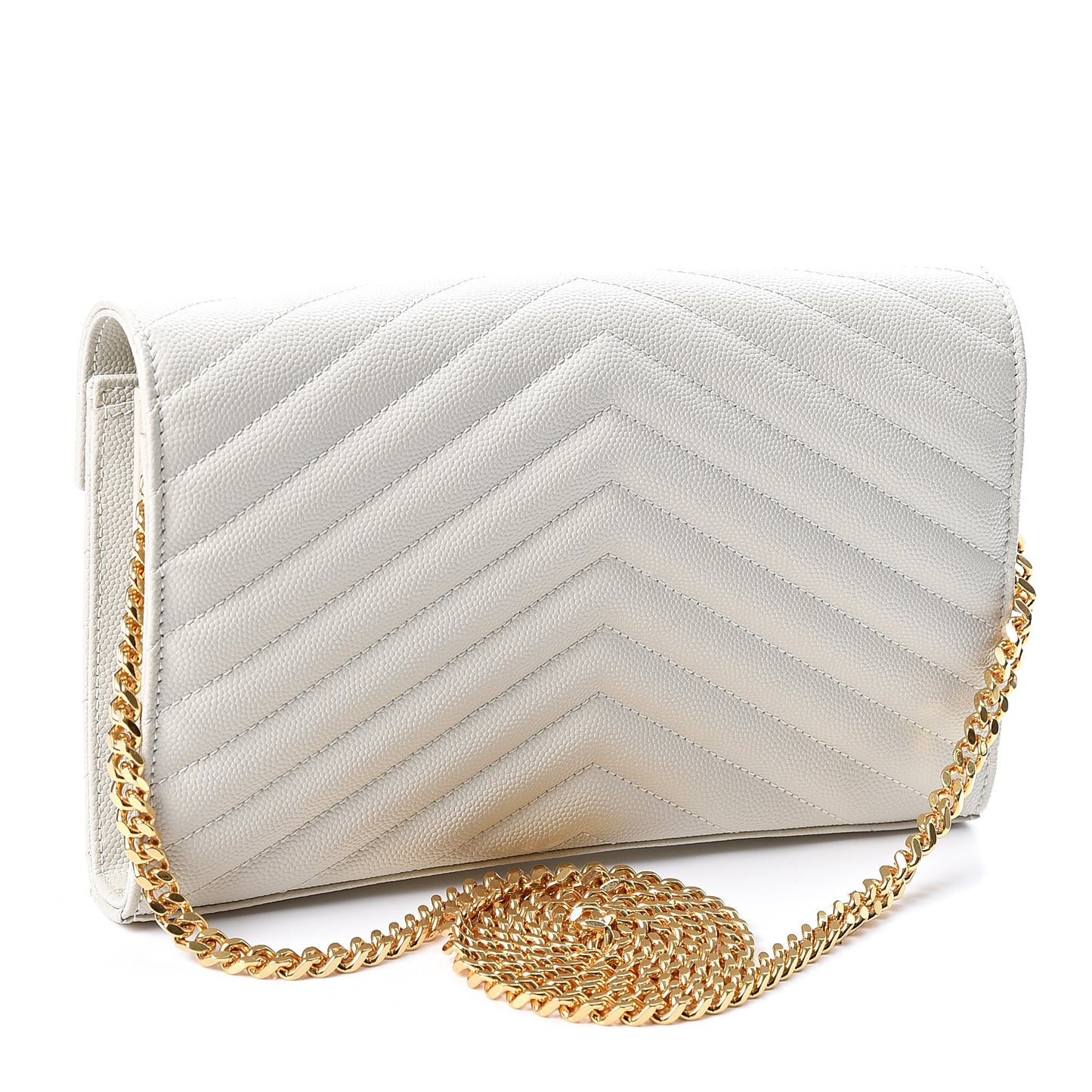 Grain De Poudre Matelasse Chevron Monogram Chain Wallet Crema Soft