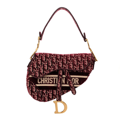 Christian Dior Velvet Oblique Saddle Bag Burgundy 1 of 10
