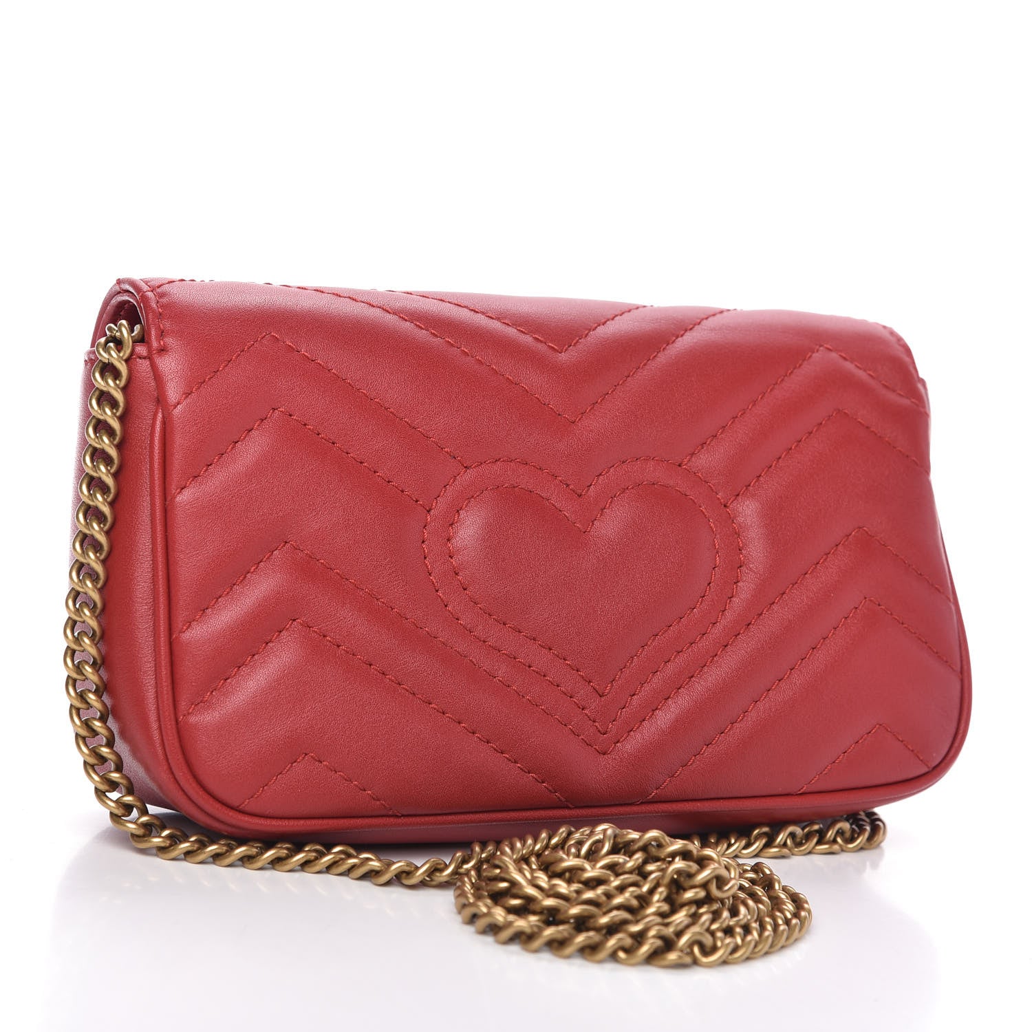 Gucci Calfskin Matelasse Super Mini GG Marmont Shoulder Bag Hibiscus Red 3 of 11