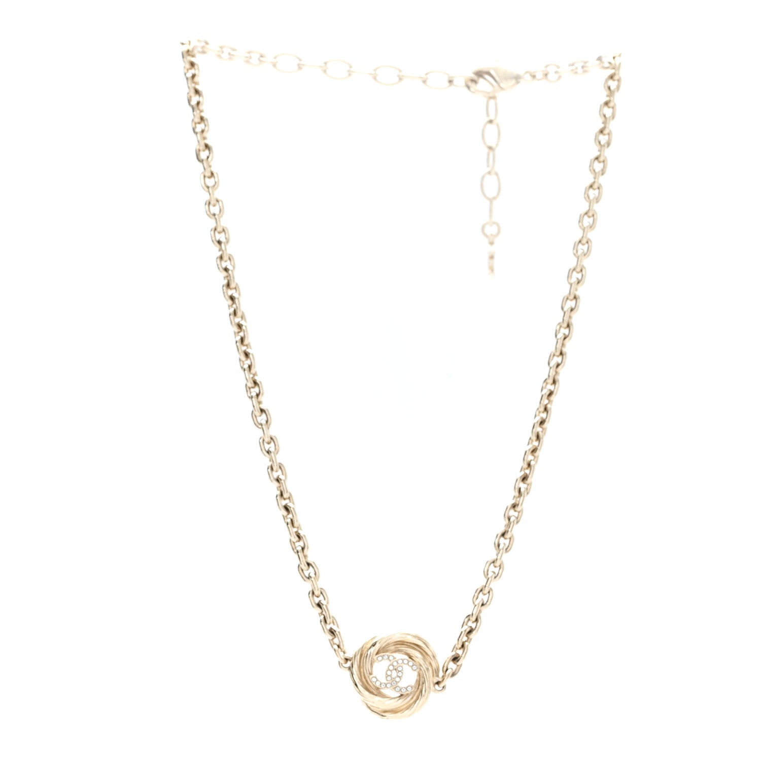 Chanel Metal Crystal CC Choker Necklace Light Gold 3 of 5
