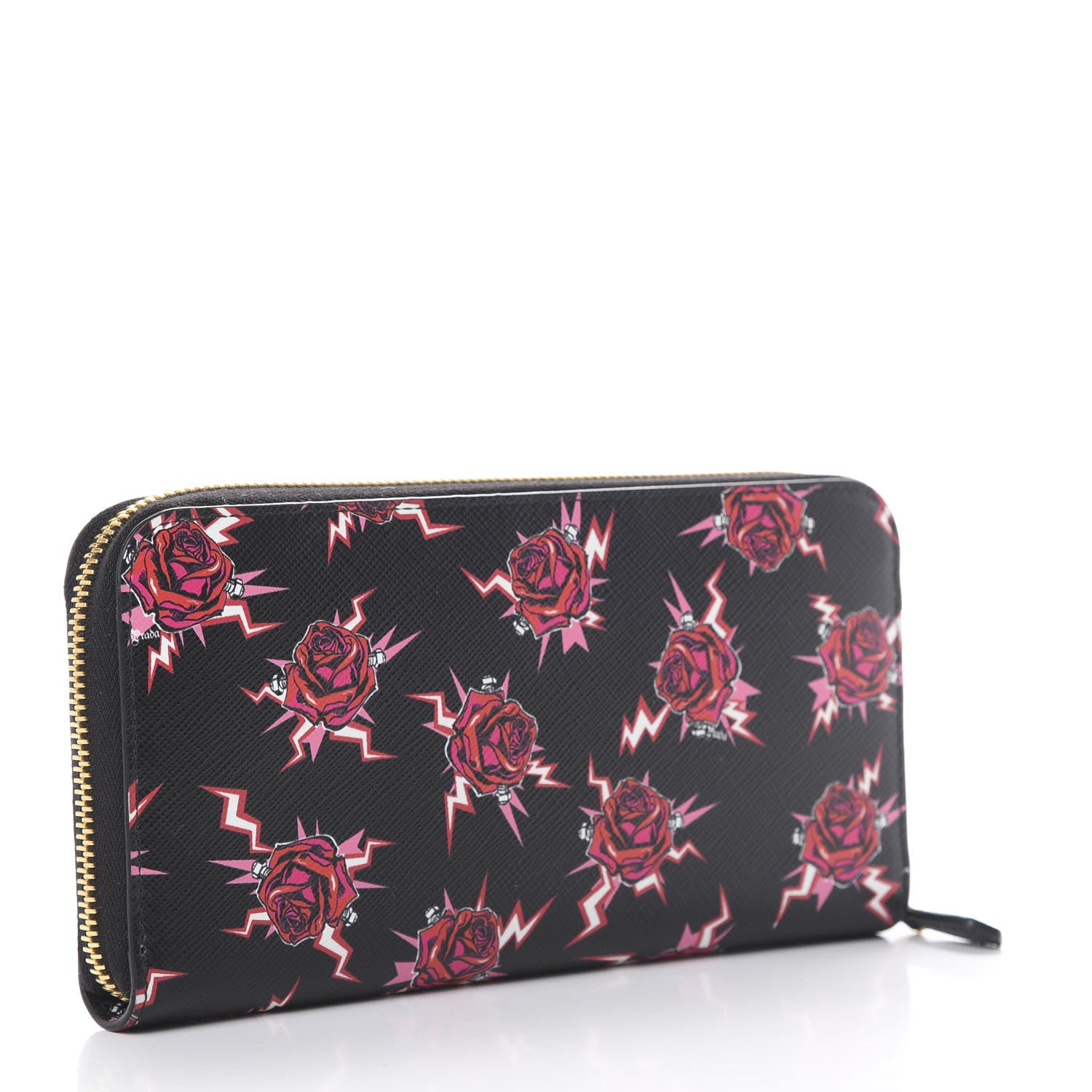 Prada X UNIVERSAL STUDIOS Saffiano Frankenstein Rose Zip Around Wallet Lacca 2 of 6