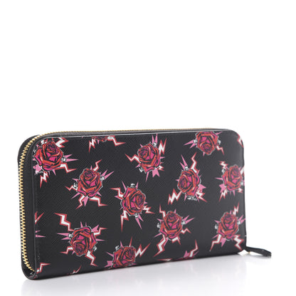 Prada X UNIVERSAL STUDIOS Saffiano Frankenstein Rose Zip Around Wallet Lacca 2 of 6