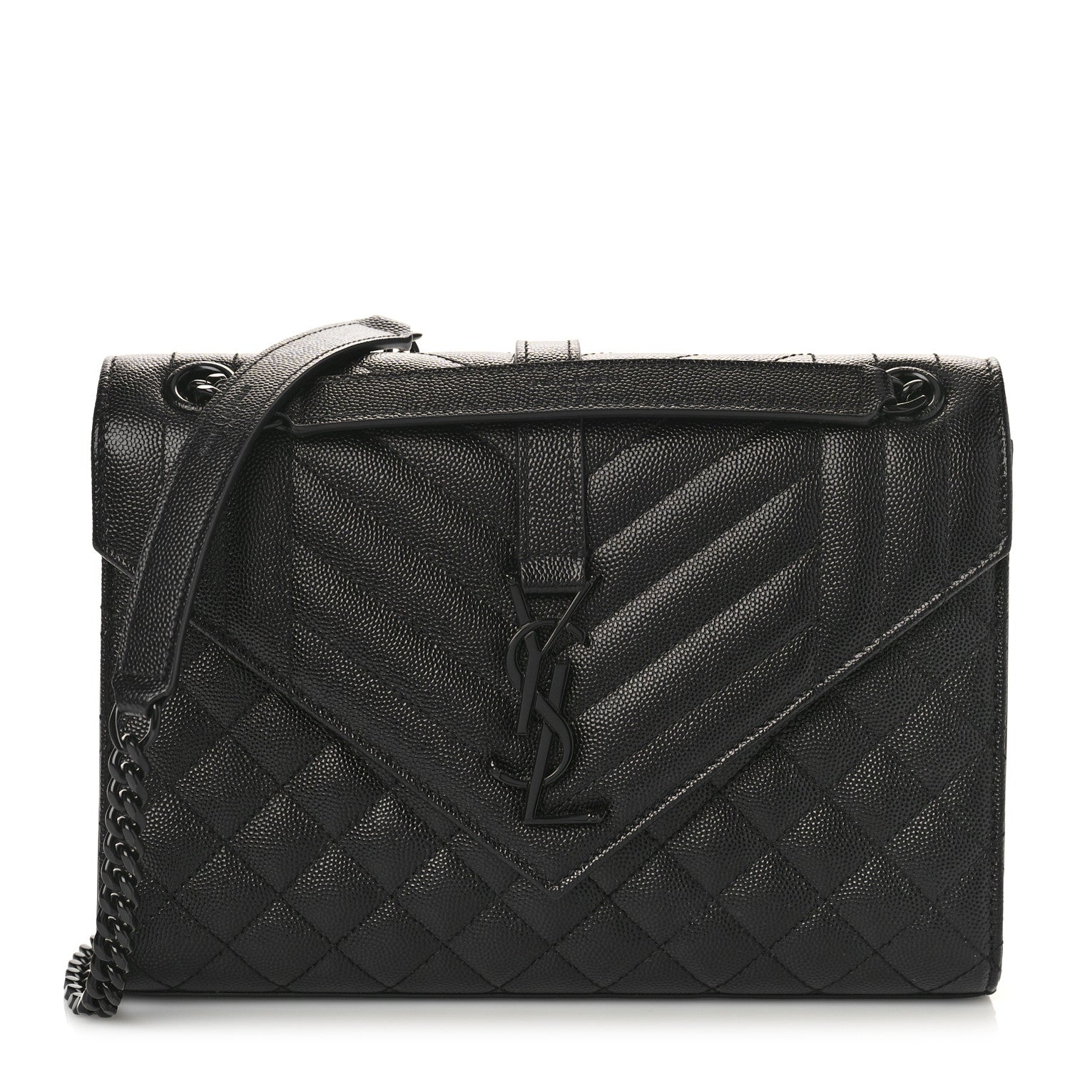 Saint Laurent Grain De Poudre Textured Mixed Matelasse Triquilt Medium Monogram Monochrome Satchel Black 1 of 8