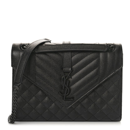 Saint Laurent Grain De Poudre Textured Mixed Matelasse Triquilt Medium Monogram Monochrome Satchel Black 1 of 8