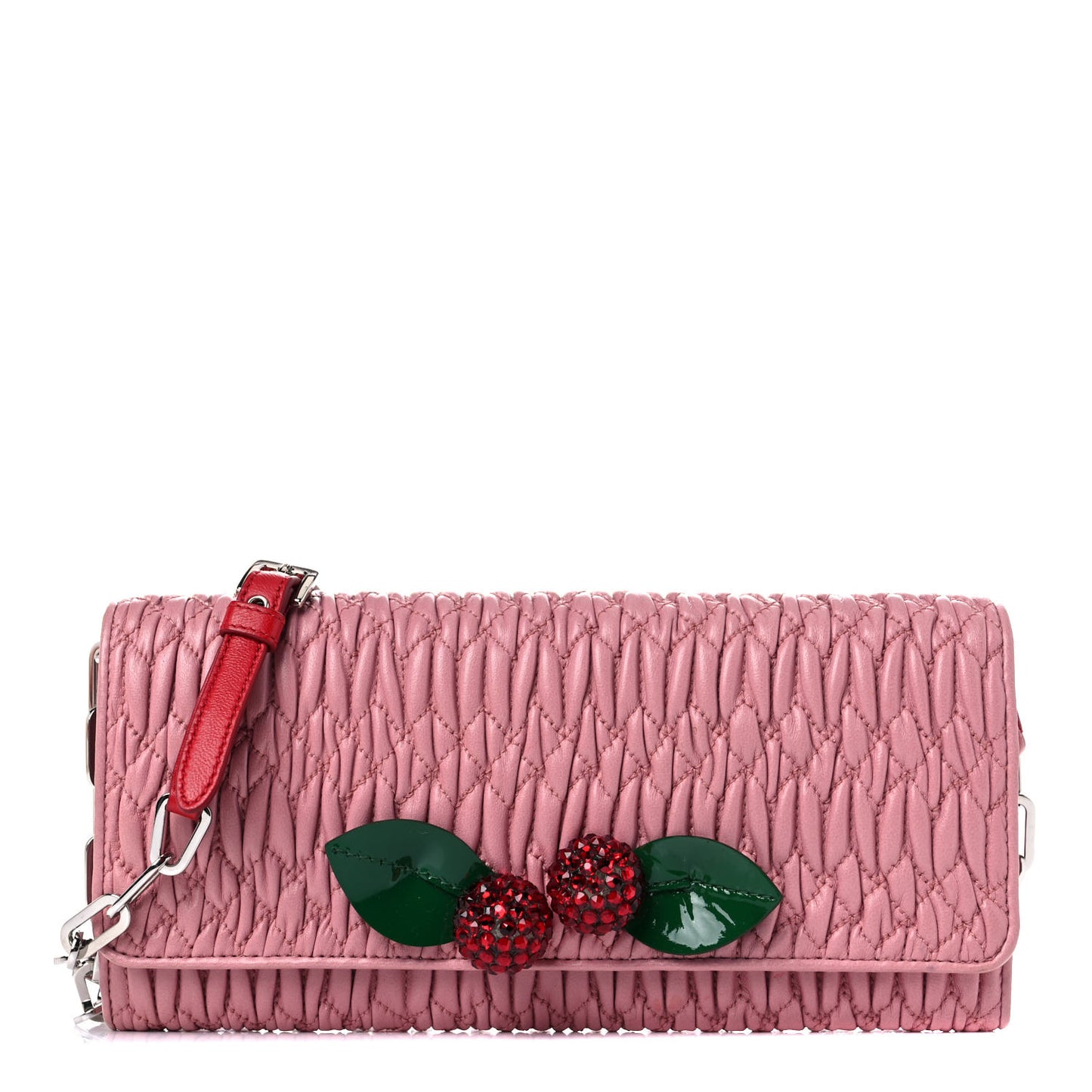 Nappa Matelasse Crystal Cherry Wallet On Chain Rosa