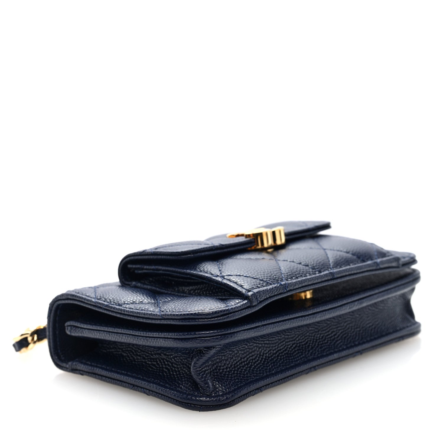 Chanel Caviar Quilted Pocket Twins Clutch With Chain Navy Blue 4 of 11