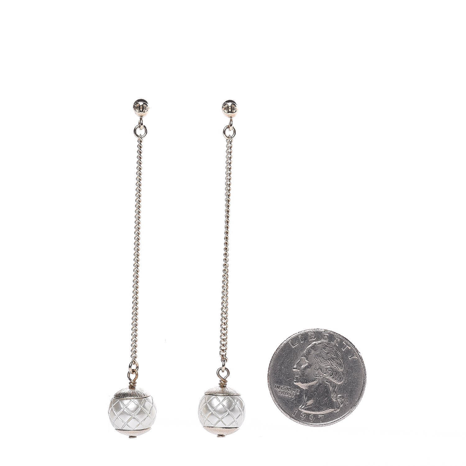 Chanel Metal Pearl Quilted CC Drop Earrings Gold 2 of 4