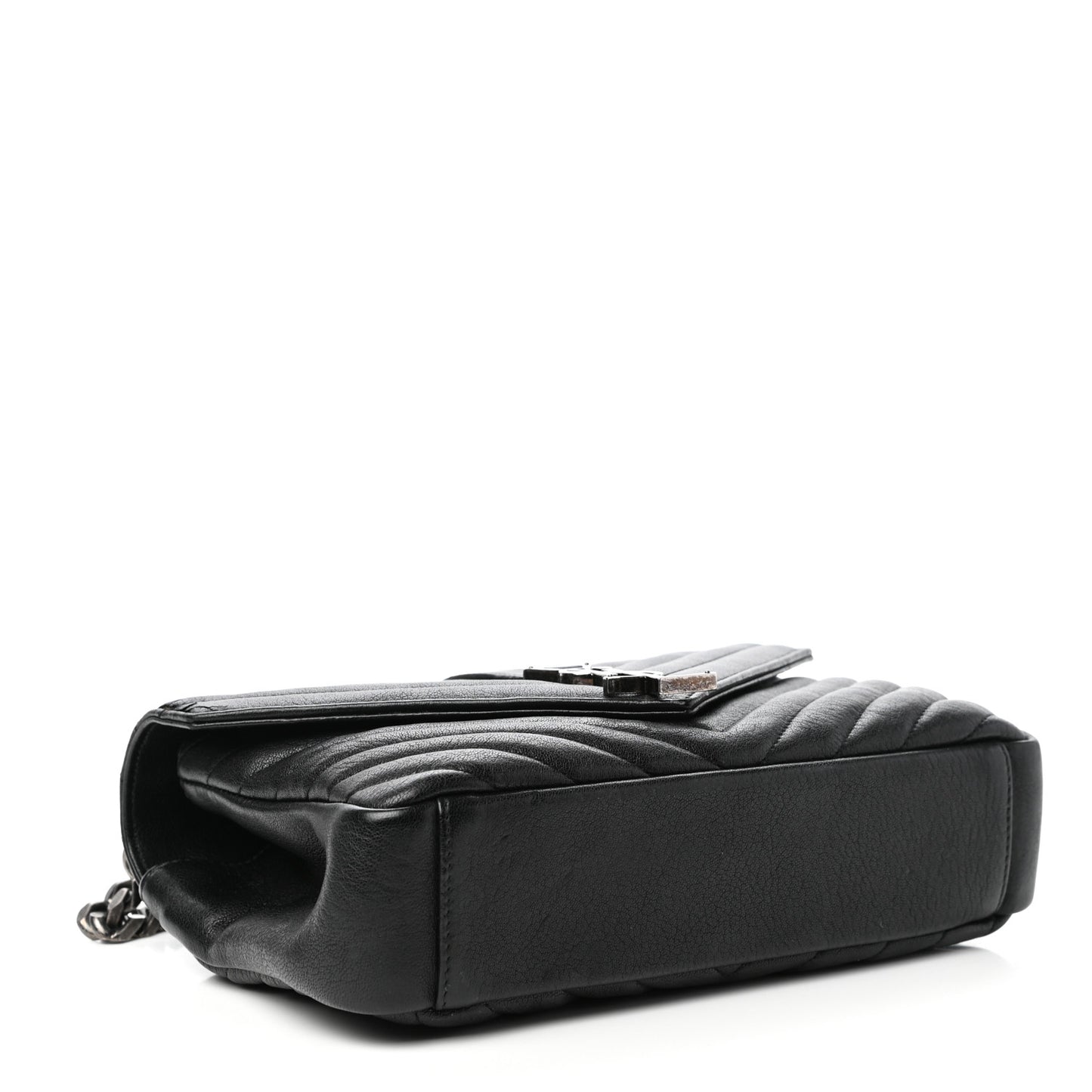Sheepskin Matelasse Chevron Monogram Medium College Bag Black