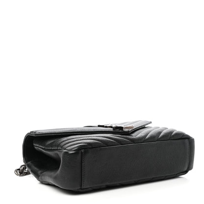 Saint Laurent Sheepskin Matelasse Chevron Monogram Medium College Bag Black 4 of 10