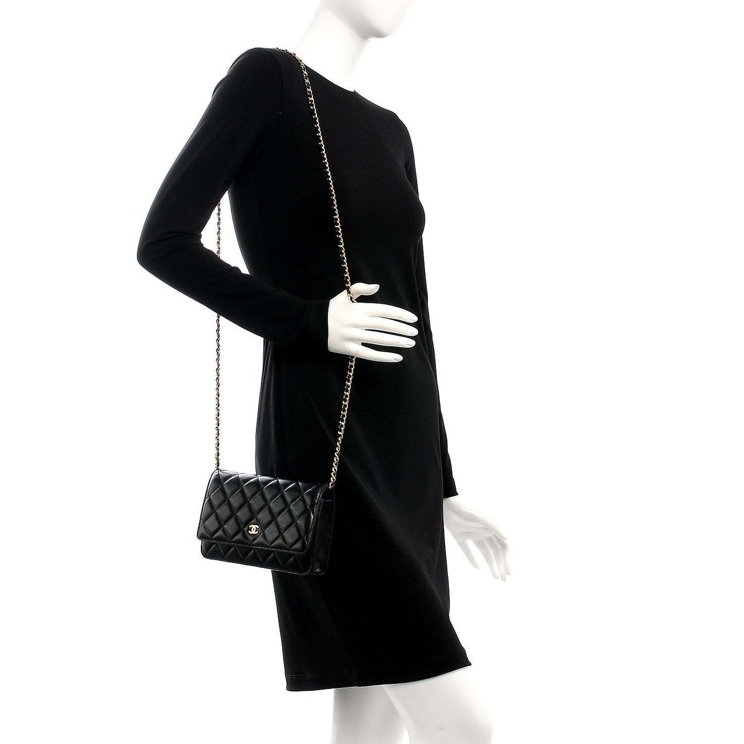Lambskin Quilted Wallet On Chain WOC Black