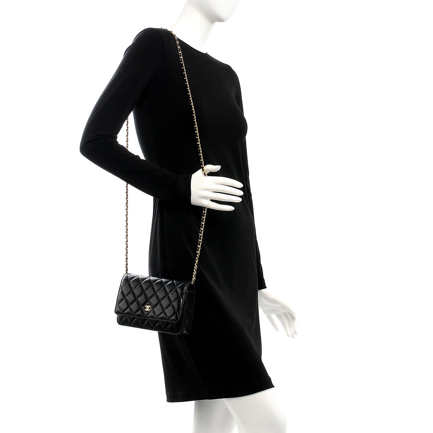 Chanel Lambskin Quilted Wallet On Chain WOC Black 2 of 8