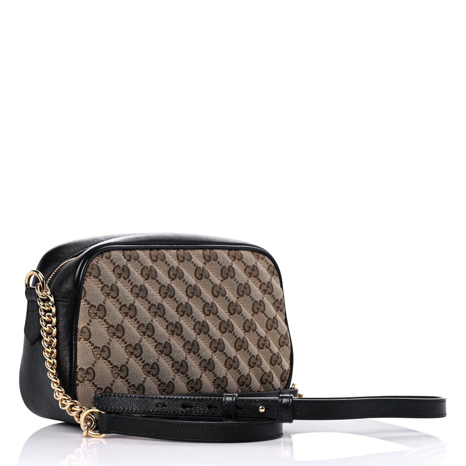 Gucci Monogram Matelasse Diagonal Small GG Marmont Chain Shoulder Bag Beige Black 3 of 14