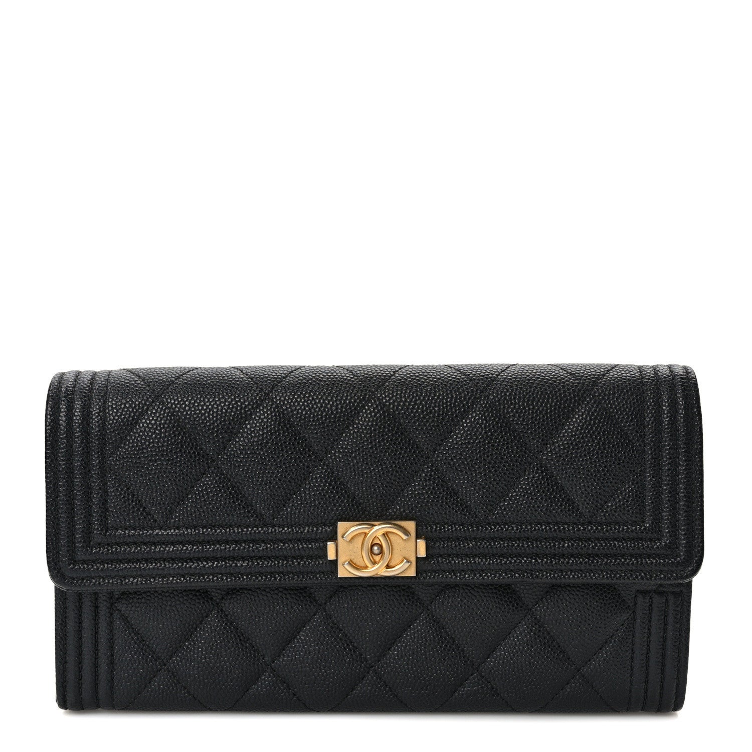 Chanel Caviar Quilted Large Boy Gusset Flap Wallet Black 1 of 8