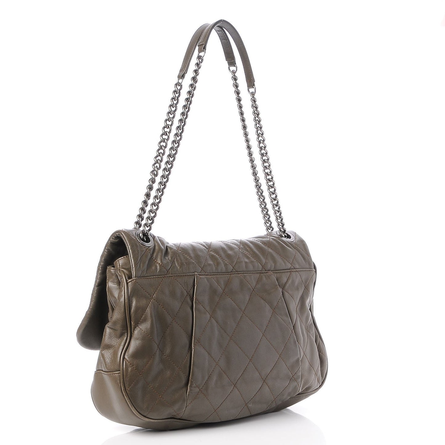 Calfskin Coco Pleats Messenger Flap Khaki