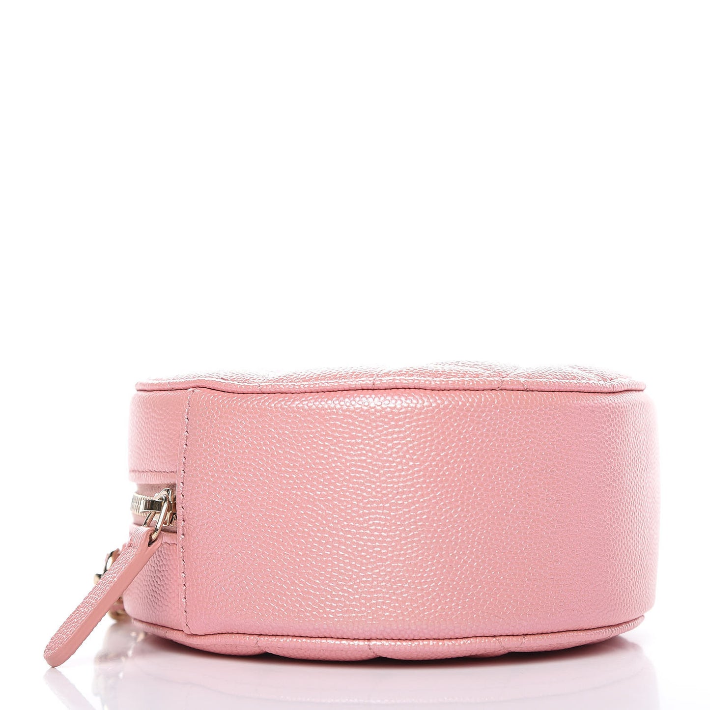 Iridescent Caviar Resin Quilted Round Clutch With Chain Pink