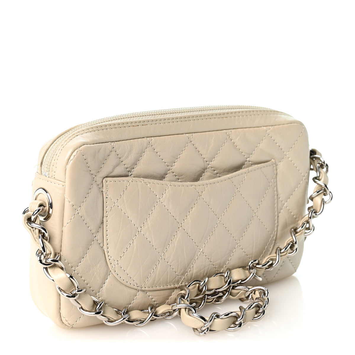 Chanel Metallic Aged Calfskin Quilted Cotton Club Pochette Argent Clair 3 of 11