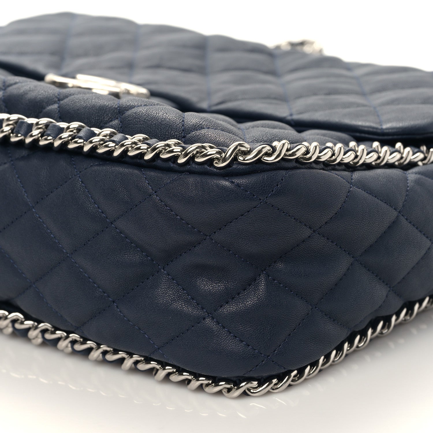 Chanel Washed Lambskin Quilted Chain Around Maxi Flap Dark Navy Blue 9 of 9