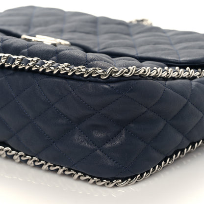 Chanel Washed Lambskin Quilted Chain Around Maxi Flap Dark Navy Blue 9 of 9