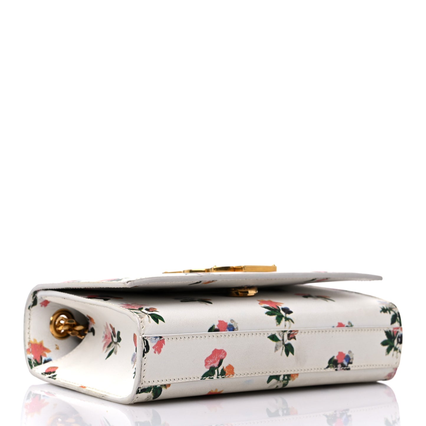 Calfskin Prairie Flower Printed Small Classic Monogram Kate Satchel White